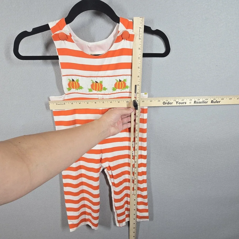 Babeeni Pumpkin Smocked Romper 3T Orange White Stripe Cotton Fall‎ Outfit